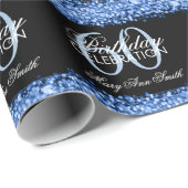 Elegant 60th Birthday Party Sparkles Blue Cadeaupapier (Rol Hoek)