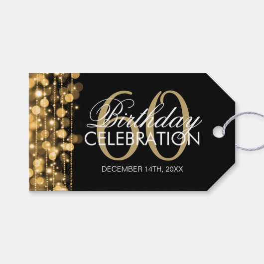 Elegant 60th Birthday Party Sparkles Gold Cadeaulabel (Voorkant (Horizontaal))