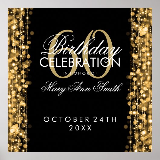 Elegant 60th Birthday Party Sparkles Gold Poster (Voorkant)