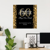Elegant 60th Birthday Party Sparkles Gold Poster (Thuiskantoor)