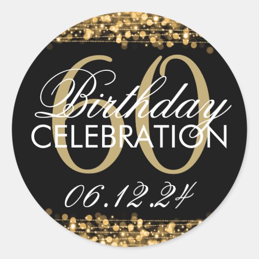 Elegant 60th Birthday Party Sparkles Gold Ronde Sticker (Voorkant)