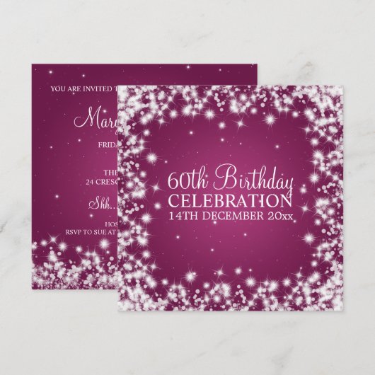 Elegant 60th Birthday Party Winter Sparkle Berry Kaart (Voorkant / Achterkant)