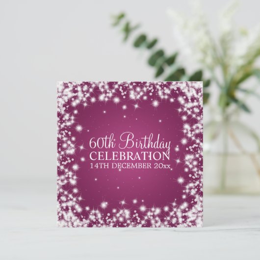 Elegant 60th Birthday Party Winter Sparkle Berry Kaart (Staand voorkant)
