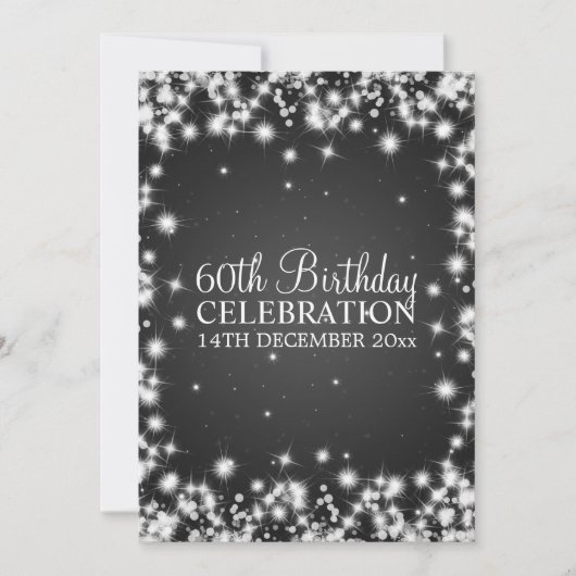 Elegant 60th Birthday Party Winter Sparkle Black Kaart (Voorkant)
