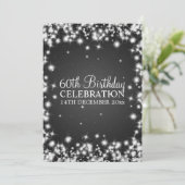 Elegant 60th Birthday Party Winter Sparkle Black Kaart (Staand voorkant)