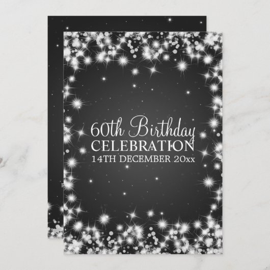 Elegant 60th Birthday Party Winter Sparkle Black Kaart (Voorkant / Achterkant)