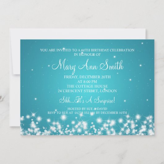 Elegant 60th Birthday Party Winter Sparkle Blue Kaart (Achterkant)