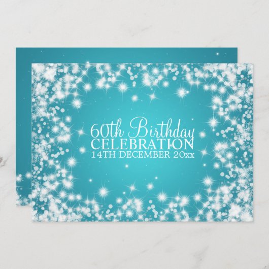 Elegant 60th Birthday Party Winter Sparkle Blue Kaart (Voorkant / Achterkant)