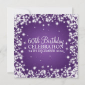 Elegant 60th Birthday Party Winter Sparkle Paars Kaart (Voorkant)