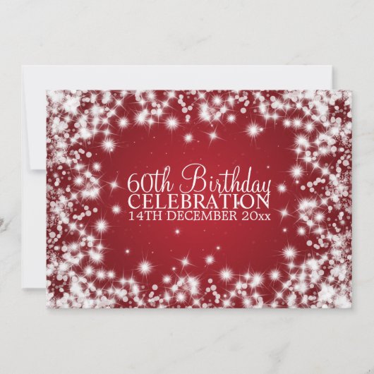 Elegant 60th Birthday Party Winter Sparkle Red Kaart (Voorkant)