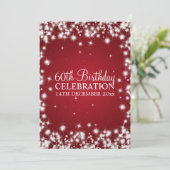 Elegant 60th Birthday Party Winter Sparkle Red Kaart (Staand voorkant)