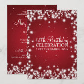 Elegant 60th Birthday Party Winter Sparkle Red Kaart (Voorkant / Achterkant)