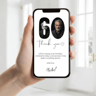 Elegant 60th Birthday Photo Thank You Card Persona Bedankkaart
