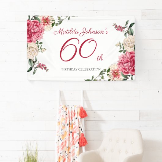 Elegant 60th Birthday Pink White Floral Botanical Spandoek (Insitu)