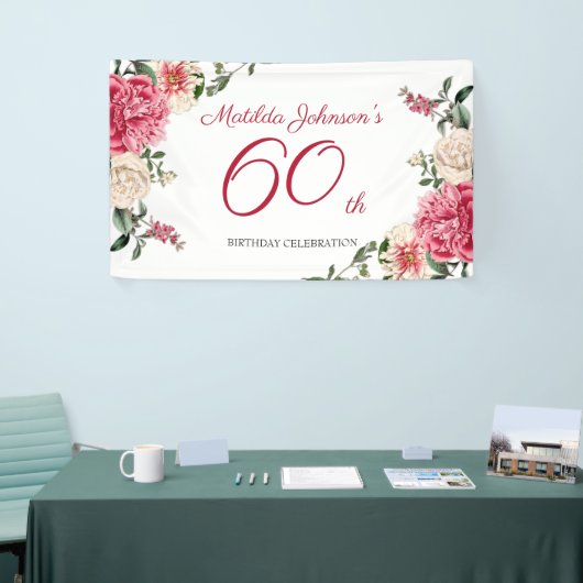 Elegant 60th Birthday Pink White Floral Botanical Spandoek (Beurs)