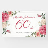 Elegant 60th Birthday Pink White Floral Botanical Spandoek (Horizontaal)