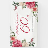 Elegant 60th Birthday Pink White Floral Botanical Spandoek (Verticaal)