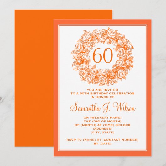 Elegant 60th Birthday  Roos Sinaasappel Kaart (Voorkant / Achterkant)