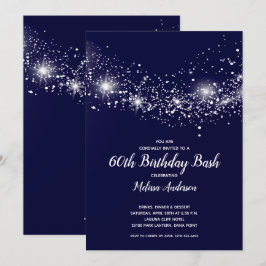 Elegant 60th Birthday Stars Navy Blue Kaart