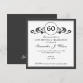 Elegant 60th Birthday Swirly Ribbon Black Kaart (Voorkant / Achterkant)