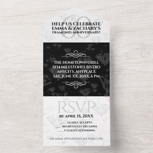 Elegant 60th Diamond Wedding Jubileum All In One Uitnodiging (Binnen)