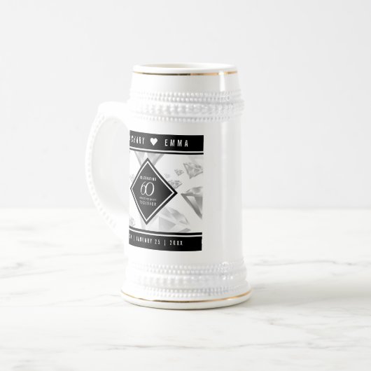 Elegant 60th Diamond Wedding Jubileum Bierpul (Voorkant links)