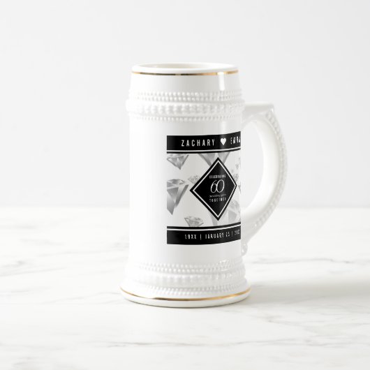 Elegant 60th Diamond Wedding Jubileum Bierpul (Voorkant rechts)