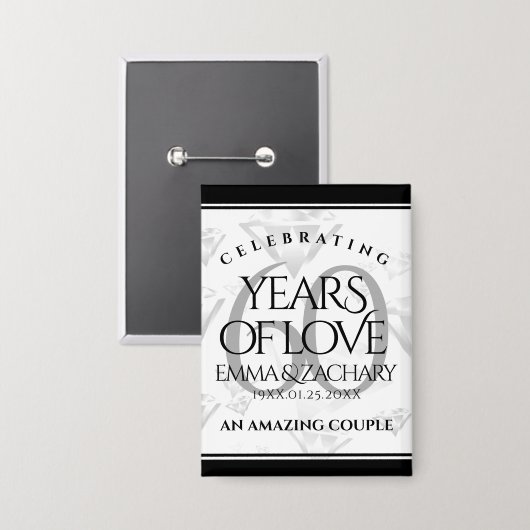 Elegant 60th Diamond Wedding Jubileum Button (Voorkant / Achterkant)