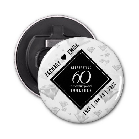 Elegant 60th Diamond Wedding Jubileum Button Flesopener (Voorkant)
