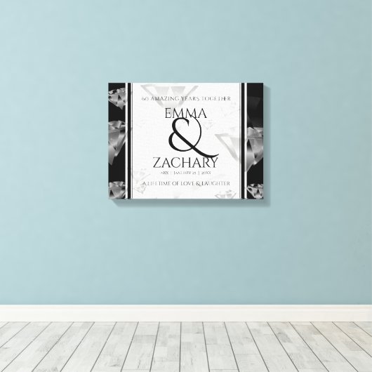 Elegant 60th Diamond Wedding Jubileum Canvas Afdruk (Insitu (Houten vloer))