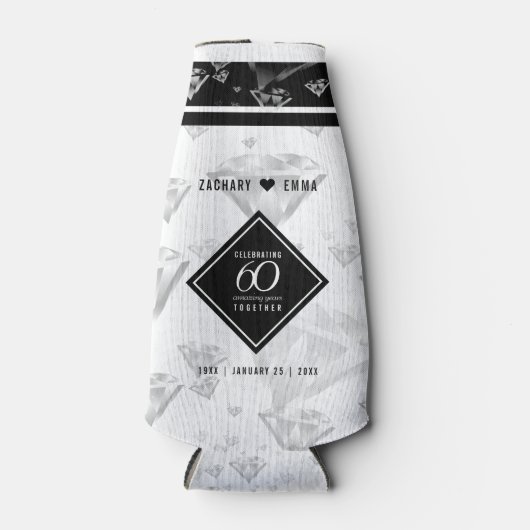 Elegant 60th Diamond Wedding Jubileum Flesjeskoeler (Voorkant)