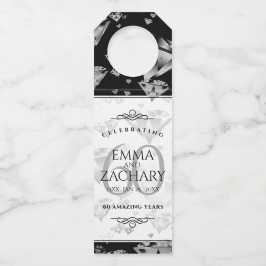 Elegant 60th Diamond Wedding Jubileum Flessenhanger (Achterkant)