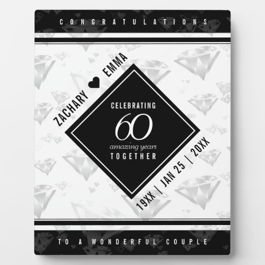 Elegant 60th Diamond Wedding Jubileum Fotoplaat (Voorkant)
