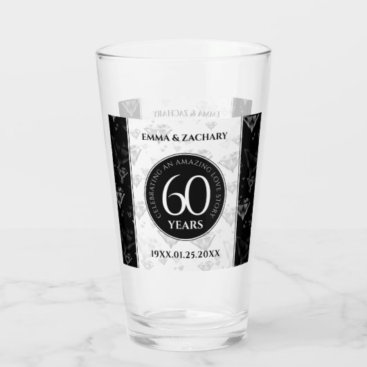 Elegant 60th Diamond Wedding Jubileum Glas (Achterkant)