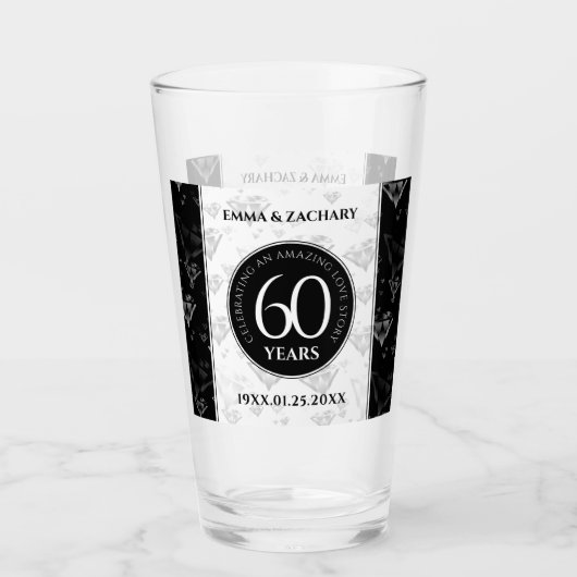 Elegant 60th Diamond Wedding Jubileum Glas (Voorkant)
