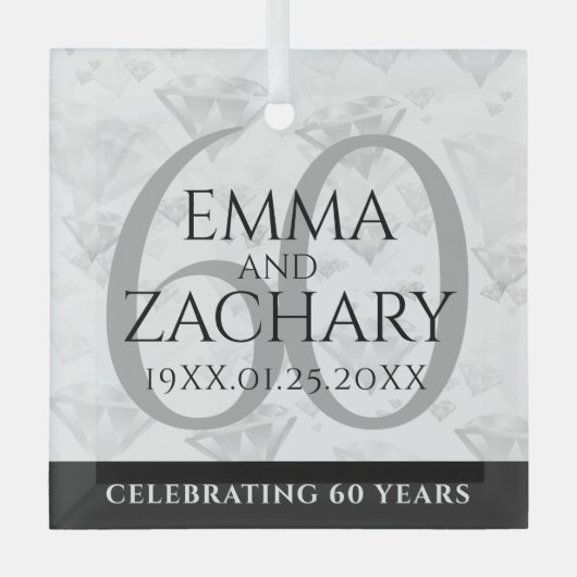 Elegant 60th Diamond Wedding Jubileum Glas Ornament (Voorkant)