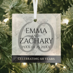 Elegant 60th Diamond Wedding Jubileum Glas Ornament