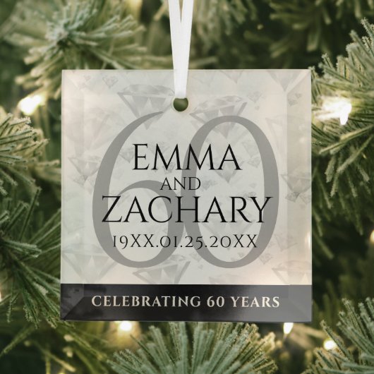 Elegant 60th Diamond Wedding Jubileum Glas Ornament (Insitu)