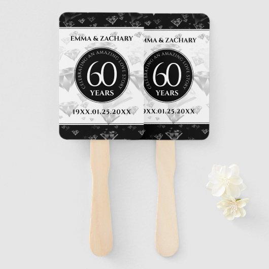 Elegant 60th Diamond Wedding Jubileum Handwaaier (Voorkant en achterkant)