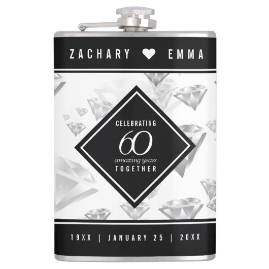 Elegant 60th Diamond Wedding Jubileum Heupfles (Voorkant)