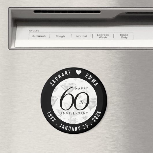 Elegant 60th Diamond Wedding Jubileum Magneet (Insitu (Vaatwasser))