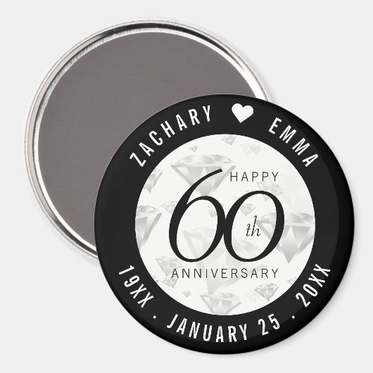 Elegant 60th Diamond Wedding Jubileum Magneet (Voorkant / Achterkant)