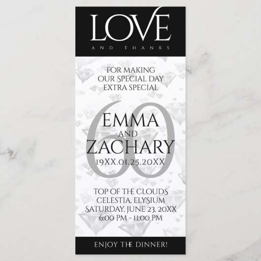 Elegant 60th Diamond Wedding Jubileum Menu (Achterkant)