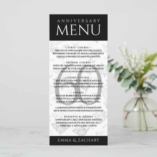 Elegant 60th Diamond Wedding Jubileum Menu (Staand voorkant)