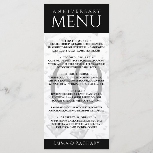 Elegant 60th Diamond Wedding Jubileum Menu (Voorkant)