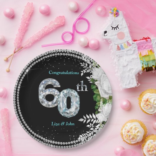 Elegant 60th Diamond Wedding Jubileum Papieren Bordje (Feest)