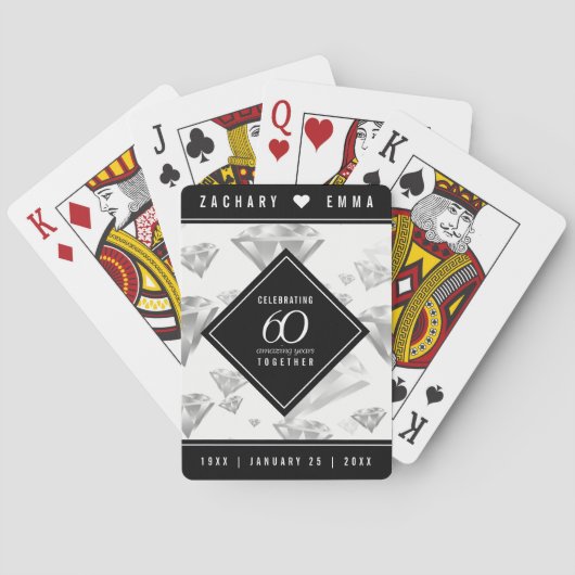 Elegant 60th Diamond Wedding Jubileum Pokerkaarten (Achterkant)