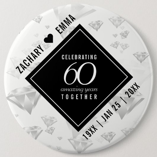 Elegant 60th Diamond Wedding Jubileum Ronde Button 6,0 Cm (Voorkant)