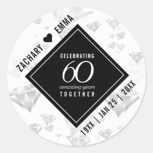 Elegant 60th Diamond Wedding Jubileum Ronde Sticker