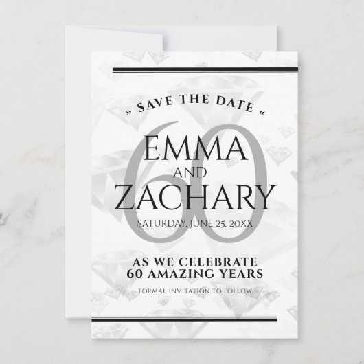 Elegant 60th Diamond Wedding Jubileum Save The Date (Voorkant)